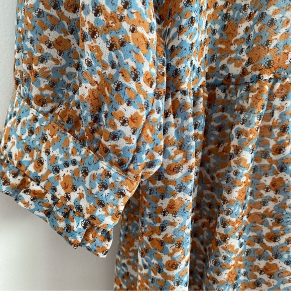 Floral Patterned Blue and Brown The Korner Flowy Chiffon A-Line Dress New Size M - Picture 3 of 8